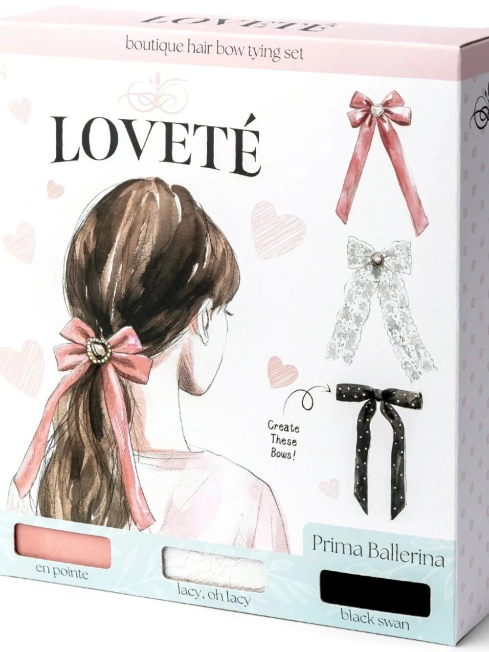 Lovete Prima Ballerina Hair Bow Tying Set 3 Count - En Pointe, Black Swan, Lacy